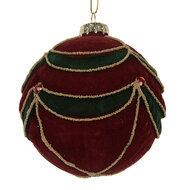 Clayre & Eef | Kerstbal Rood Groen ø 8x8 cm | 6GL5234