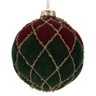 Clayre & Eef | Kerstbal Rood Groen ø 10x10 cm | 6GL5237