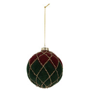 Clayre & Eef | Kerstbal Rood Groen ø 10x10 cm | 6GL5237