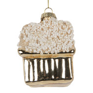 Clayre & Eef | Kersthanger Goudkleurig Wit 7x7x9 cm | 6GL5268