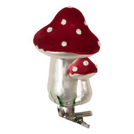 Clayre & Eef | Knijper kerstornament Paddenstoelen Rood Zilverkleurig ø 6x11 cm | 6GL5307