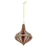 Clayre & Eef | Kerstbal Rood Wit ø 9x11 cm | 6GL5317