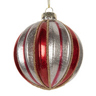 Clayre &amp; Eef   | Kerstbal Rood Zilerkleurig &oslash; 8x8 cm | 6GL5325