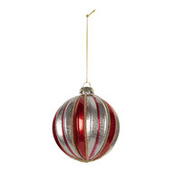 Clayre &amp; Eef   | Kerstbal Rood Zilerkleurig &oslash; 8x8 cm | 6GL5325