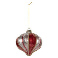 Clayre &amp; Eef   | Kerstbal Rood Zilverkleurig &oslash; 8x8 cm | 6GL5326