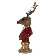 Clayre & Eef | Kerstdecoratie Beeld Rendier Bruin Rood 10x9x19 cm | 6PR5518