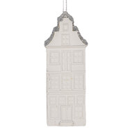 Clayre & Eef | Decoratie hanger Huisje Wit Zilverkleurig 4x4x11 cm | 6PR5610
