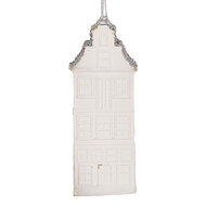 Clayre & Eef | Decoratie hanger Huisje Wit Zilverkleurig 4x4x11 cm | 6PR5610