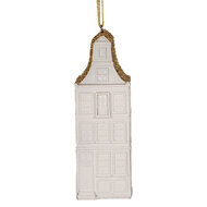Clayre & Eef | Decoratie hanger Huisje Wit Goudkleurig 4x4x11 cm | 6PR5611