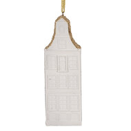 Clayre & Eef | Decoratie hanger Huisje Wit Goudkleurig 4x4x11 cm | 6PR5611