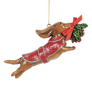 Clayre & Eef | Decoratie hanger Hond Bruin Rood 12x2x4 cm | 6PR5632