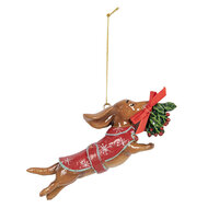 Clayre & Eef | Decoratie hanger Hond Bruin Rood 12x2x4 cm | 6PR5632