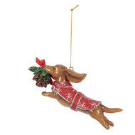 Clayre & Eef | Decoratie hanger Hond Bruin Rood 12x2x4 cm | 6PR5632