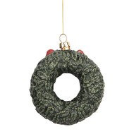 Clayre & Eef | Decoratie hanger Krans Groen Rood 9x4x11 cm | 66085
