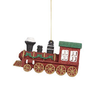 Clayre & Eef | Decoratie Hanger Locomotief Rood Groen 12x4x7 cm | 66092