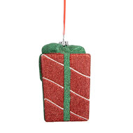 Clayre & Eef | Decoratie hanger Cadeautje Rood Groen 8x8x11 cm | 66095