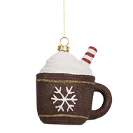 Clayre & Eef | Decoratie hanger Mok Bruin Wit 9x7x10 cm | 66096