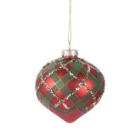 Clayre & Eef | Kerstbal Rood Groen ø 8x8 cm | 6GL5172