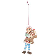 Clayre &amp; Eef   | Decoratie hanger elf Bruin Blauw 5x4x11 cm | 6PR5299