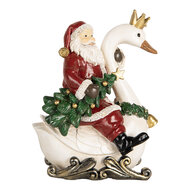 Clayre & Eef | Kerstdecoratie Kerstman op zwaan Rood Wit 13x10x16 cm | 6PR5671