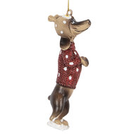Clayre & Eef | Decoratie hanger Teckel Bruin Rood 4x3x10 cm | 6PR5306