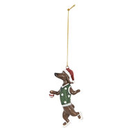Clayre & Eef | Decoratie hanger Teckel Bruin Groen 6x3x10 cm | 6PR5307