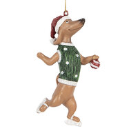 Clayre & Eef | Decoratie hanger Teckel Bruin Groen 6x3x10 cm | 6PR5308