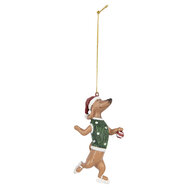 Clayre & Eef | Decoratie hanger Teckel Bruin Groen 6x3x10 cm | 6PR5308