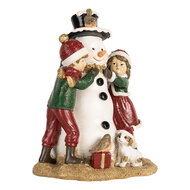 Clayre & Eef | Kerstdecoratie Kinderen met Sneeuwman Rood Wit 13x10x16 cm | 6PR5679