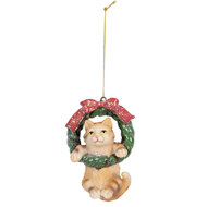 Clayre & Eef | Decoratie hanger Kat Bruin Groen 6x5x9 cm | 6PR5314
