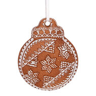 Clayre & Eef | Decoratie hanger Kerstbal Bruin Wit 8x2x10 cm | 6PR5316