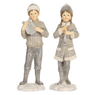 Clayre &amp; Eef   | Kerstdecoratie Kinderen set van 2 Grijs 8x7x22 cm | 6PR5920