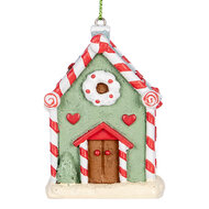 Clayre & Eef | Decoratie hanger huisje Groen Wit 6x4x8 cm | 6PR5324