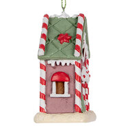 Clayre & Eef | Decoratie hanger huisje Roze Wit 6x4x8 cm | 6PR5325