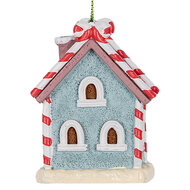 Clayre & Eef | Decoratie hanger huisje Blauw Wit 6x4x8 cm | 6PR5326