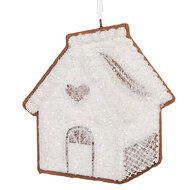 Clayre & Eef | Decoratie hanger huisje Wit Bruin 9x1x10 cm | 6PR5327