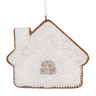 Clayre &amp; Eef   | Decoratie hanger huisje Wit Bruin 9x1x8 cm | 6PR5329