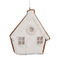 Clayre & Eef | Decoratie hanger huisje Wit Bruin 9x1x10 cm | 6PR5330