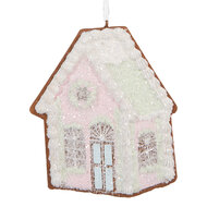 Clayre & Eef | Decoratie hanger huisje Roze Groen 9x1x10 cm | 6PR5335