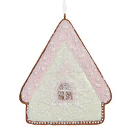 Clayre & Eef | Decoratie hanger huisje Groen Roze 9x1x10 cm | 6PR5339