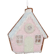 Clayre & Eef | Decoratie hanger huisje Roze Groen 9x1x10 cm | 6PR5342