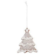 Clayre & Eef | Decoratie hanger Kerstboom Wit Bruin 9x1x10 cm | 6PR5343