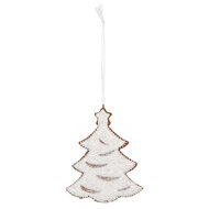 Clayre & Eef | Decoratie hanger Kerstboom Wit Bruin 9x1x10 cm | 6PR5344