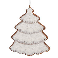 Clayre & Eef | Decoratie hanger Kerstboom Wit Bruin 9x1x10 cm | 6PR5345