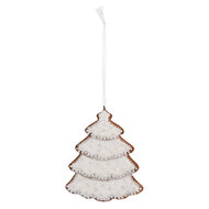 Clayre & Eef | Decoratie hanger Kerstboom Wit Bruin 9x1x10 cm | 6PR5345