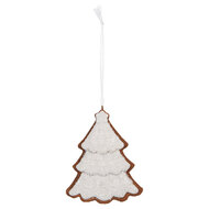 Clayre & Eef | Decoratie hanger Kerstboom Wit Bruin 9x1x10 cm | 6PR5346