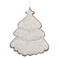 Clayre & Eef | Decoratie hanger Kerstboom Wit Bruin 9x1x10 cm | 6PR5347