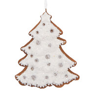 Clayre & Eef | Decoratie hanger Kerstboom Wit Bruin 9x1x10 cm | 6PR5348