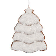 Clayre & Eef | Decoratie hanger Kerstboom Wit Bruin 8x1x10 cm | 6PR5350