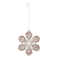 Clayre & Eef | Decoratie hanger Sneeuwvlok Wit Bruin 9x1x10 cm | 6PR5354
